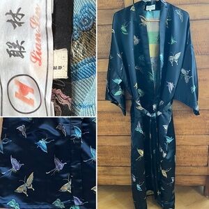 👘🦋Vintage Robe Full Length Black Butterfly Print | Oversized Long Kimono Style